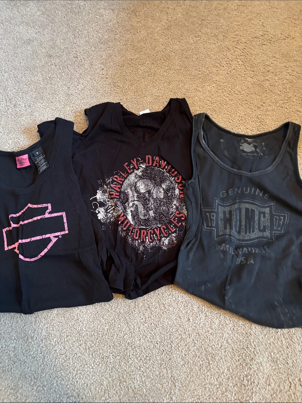 Harley-Davidson Black Graphic Tank Top Trio with Pink Logo Accent